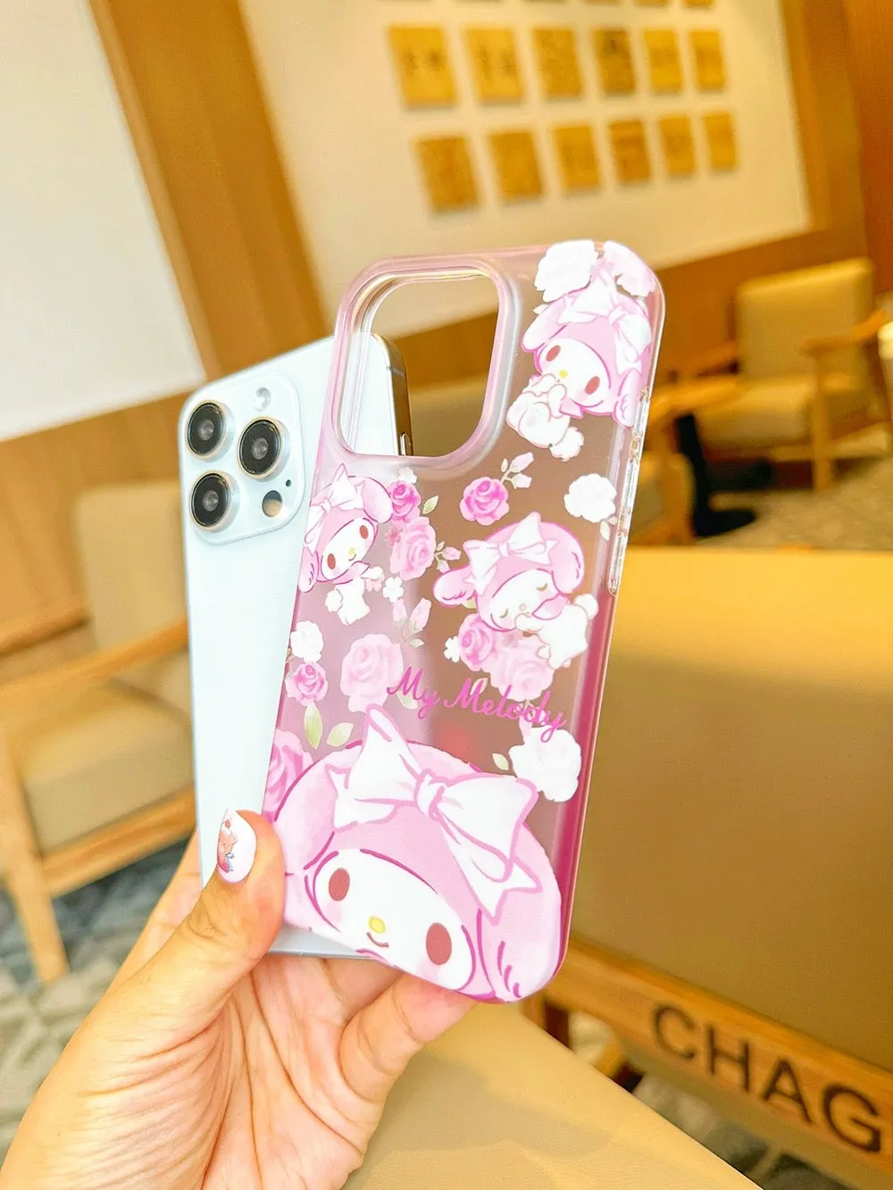 Japanese Cartoon Sanrio | Clean Romantic Rose Garden My Melody - iPhone Case 13 14 15 Pro Promax