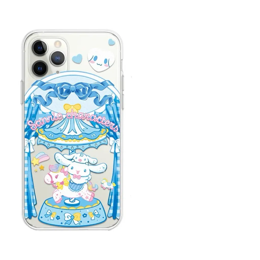 Japanese Cartoon Sanrio Merry Go Round | Cinnamoroll with Friends Laser Colour Clear - iPhone Case 11 12 13 14 15 16 Pro Promax