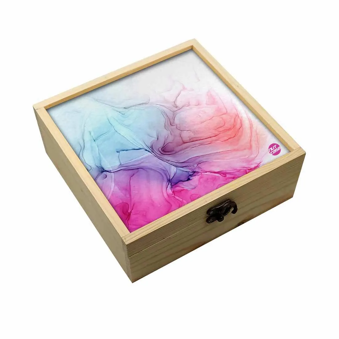 Jewellery Box Wooden Jewelry Organizer -  Pink Blue Ink Watercolor