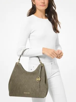 Joan Large Logo Perforated Suede Shoulder Bag