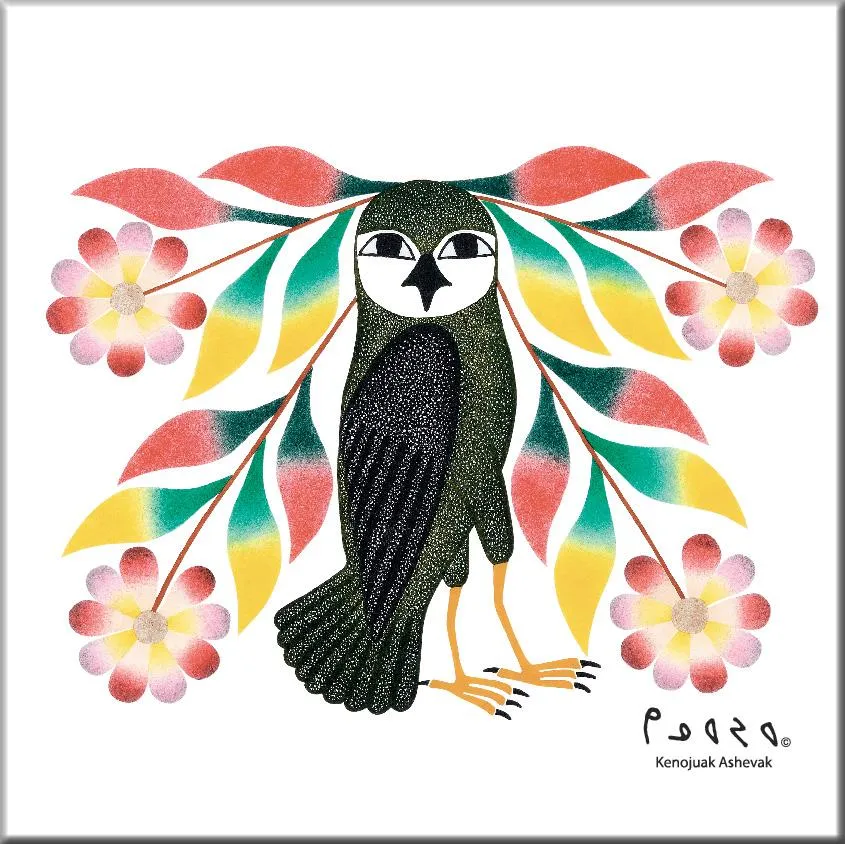 Kenojuak Ashevak Owl's Bouquet Ceramic Tile-Trivet