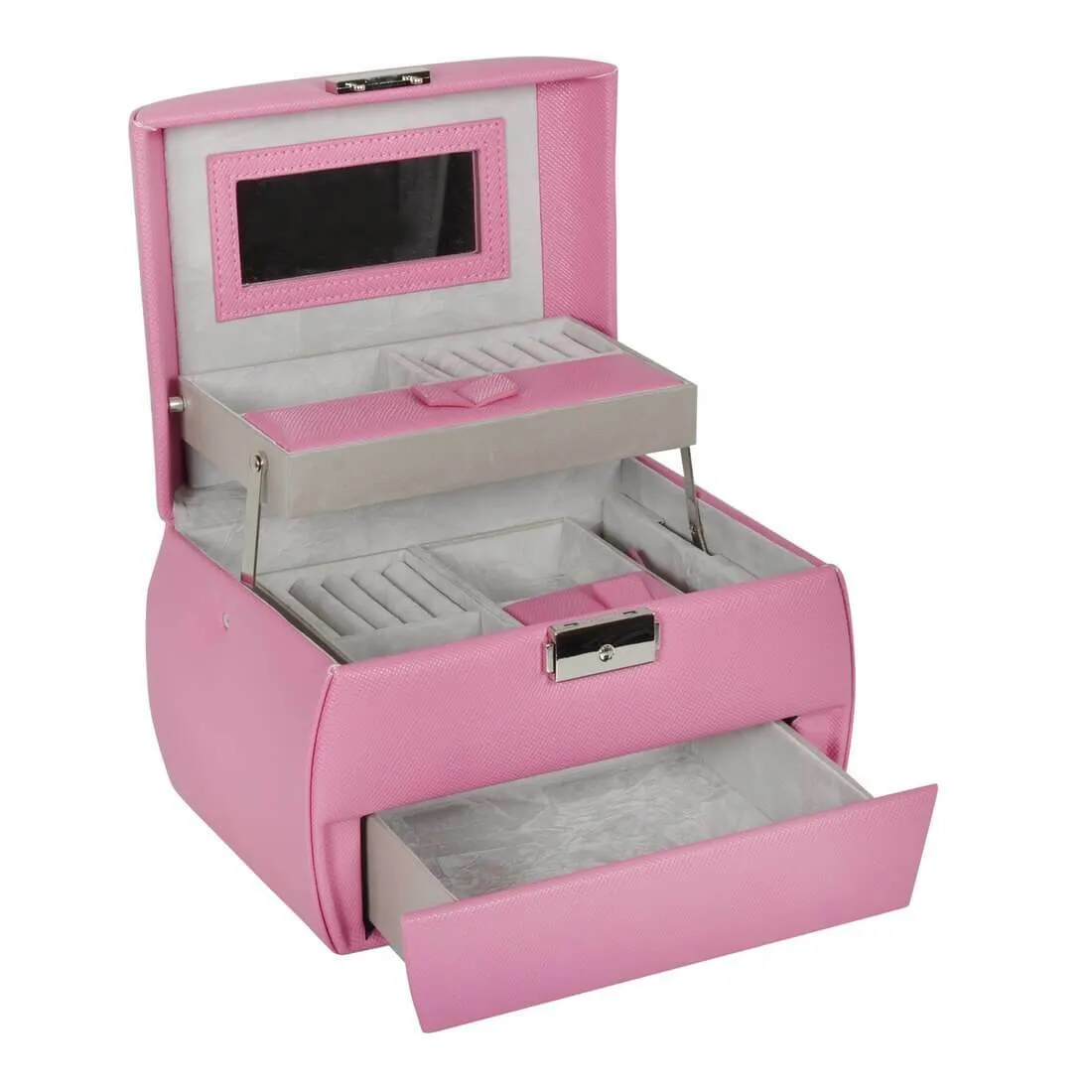 Large Lockable Jewellery Box With Faux Leather Travel Case