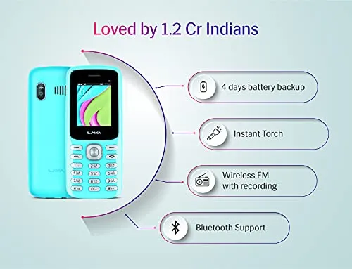 Lava A1 (Candy Blue), Number Talker, Smart AI Battery, 4 Days Battery Backup, Military Grade Certified, Keypad Mobile