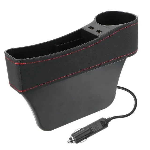 Leather USB Charger Car Seat Gap Organizer