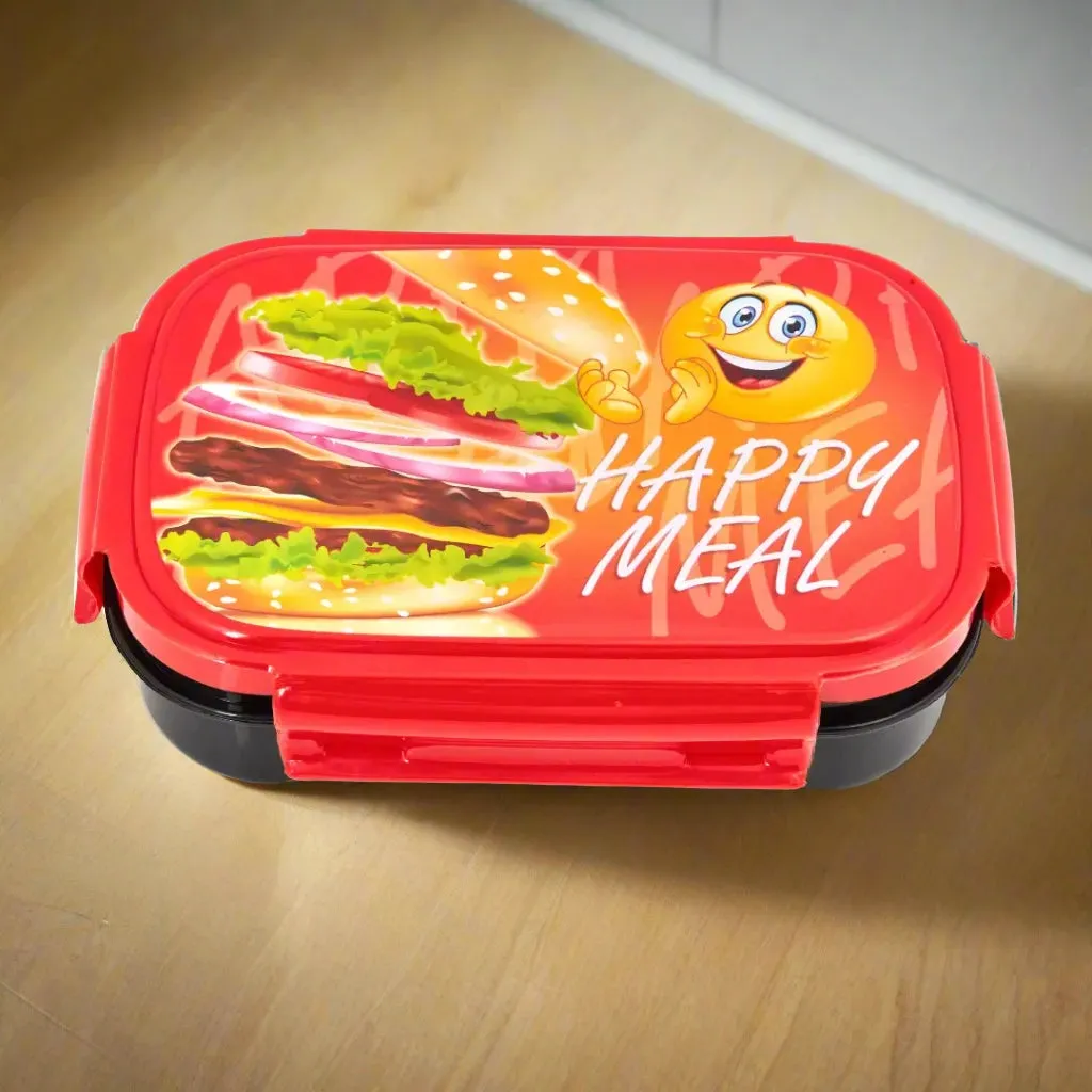 Liza Cartoon Printed Red Burger 2 Compartment Tiffin Box for School Kids