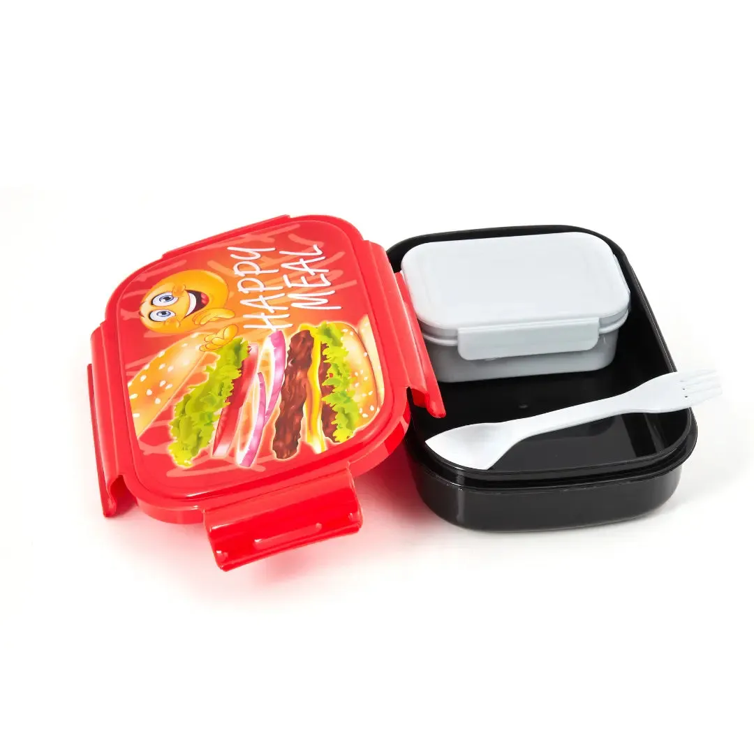 Liza Cartoon Printed Red Burger 2 Compartment Tiffin Box for School Kids