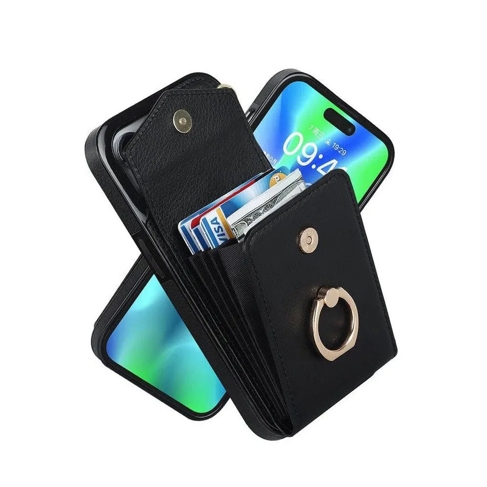 Luxury Mobile Phone Case with Credit Card Holder & Stand for iPhone X/XS - Black