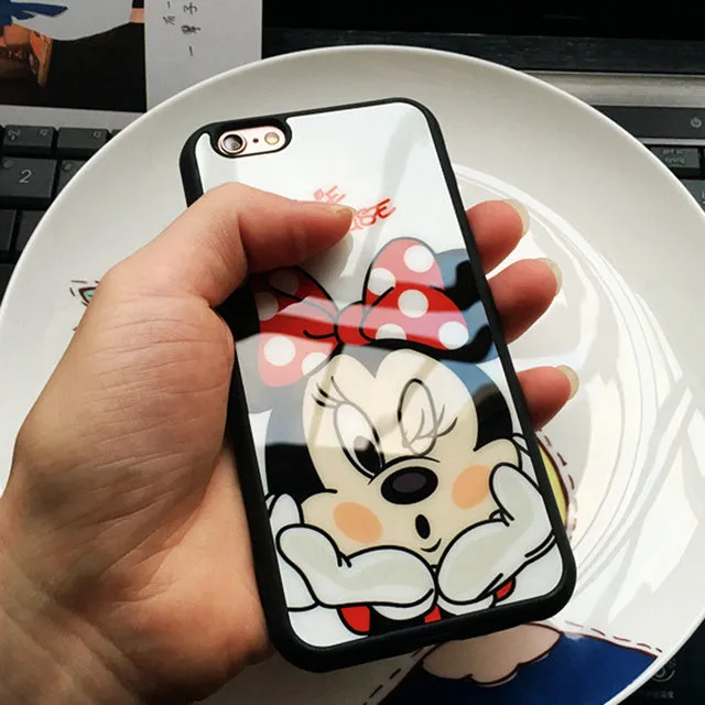 Luxury Soft Silicone mirror Case for iPhone 6 Cases 5s 5 SE 6s Plus for iphone 7 Case plus Cases Cute Minnie Mickey Cover 12