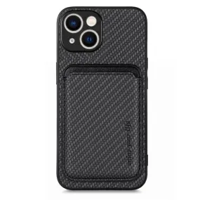 MagSafe-Compatible Carbon Fiber Leather Wallet Phone Case