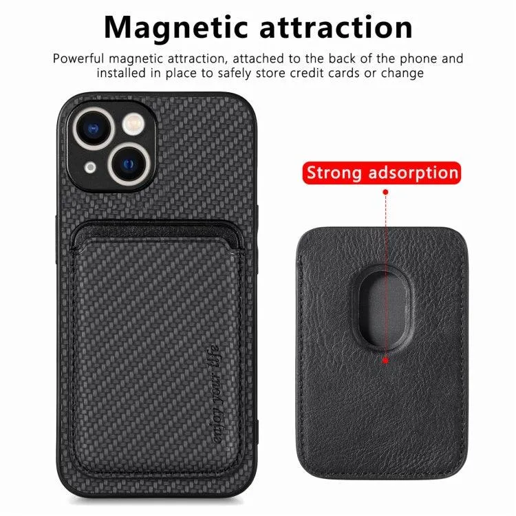 MagSafe-Compatible Carbon Fiber Leather Wallet Phone Case