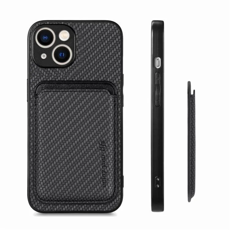 MagSafe-Compatible Carbon Fiber Leather Wallet Phone Case