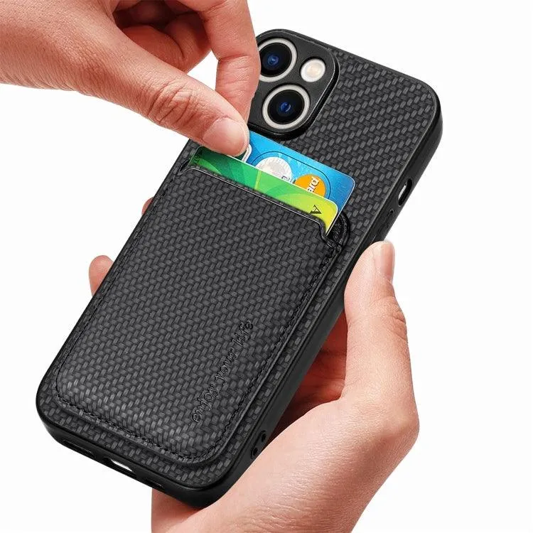 MagSafe-Compatible Carbon Fiber Leather Wallet Phone Case