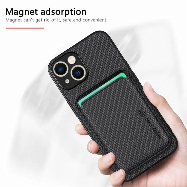 MagSafe-Compatible Carbon Fiber Leather Wallet Phone Case