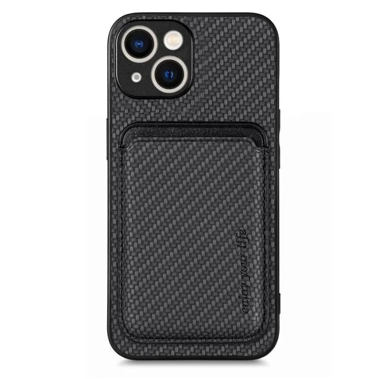 MagSafe-Compatible Carbon Fiber Leather Wallet Phone Case