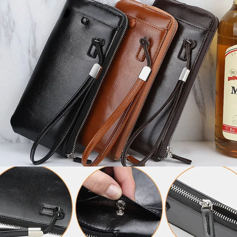 Men Faux Leather Long Phone Bag Zipper Wallet Card Holder Clutches Bag