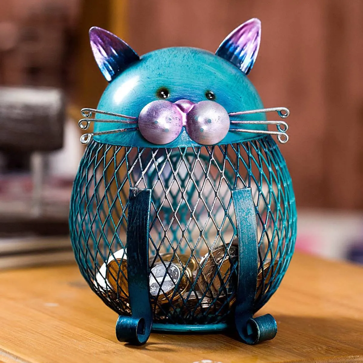 Metal Blue Cat Piggy Bank