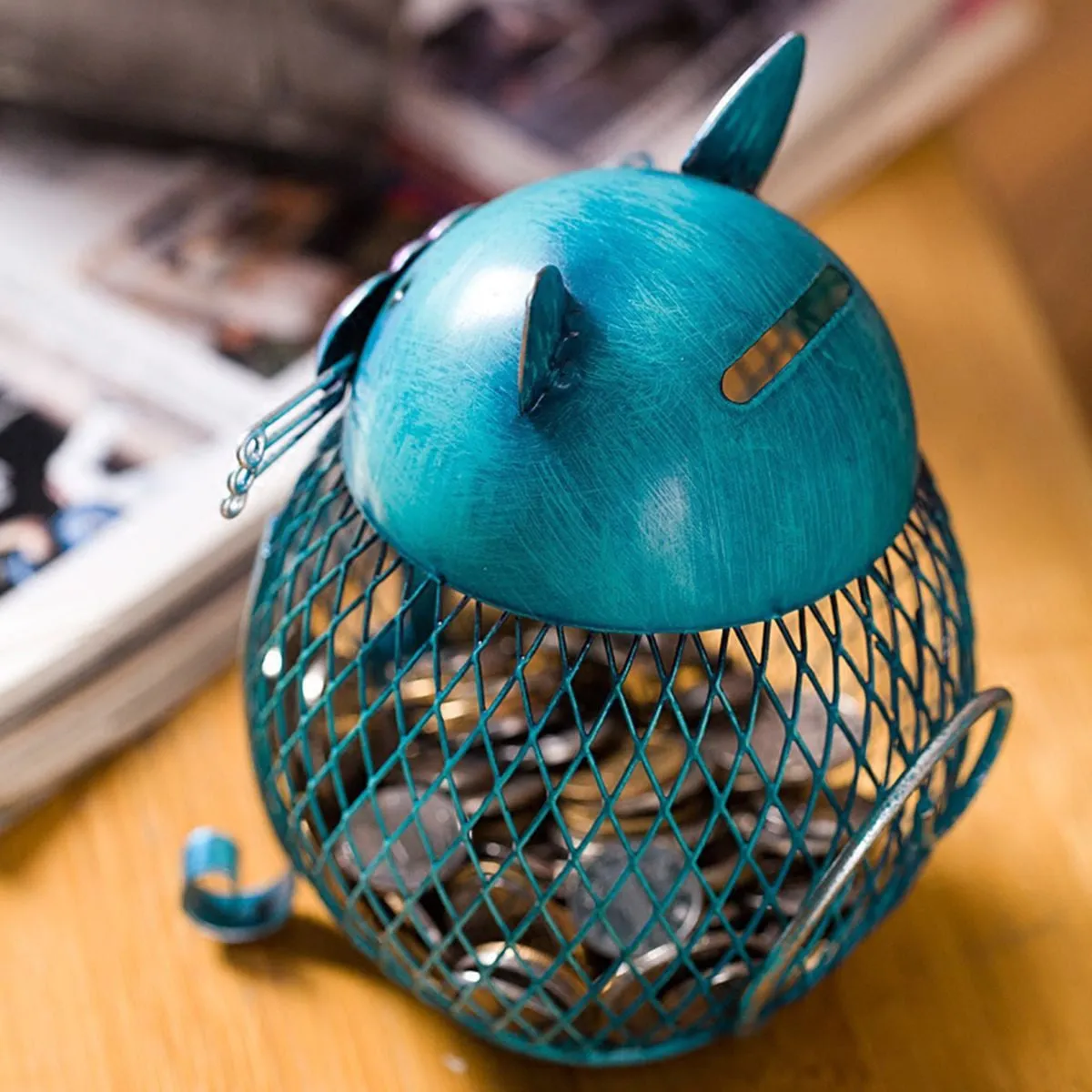 Metal Blue Cat Piggy Bank