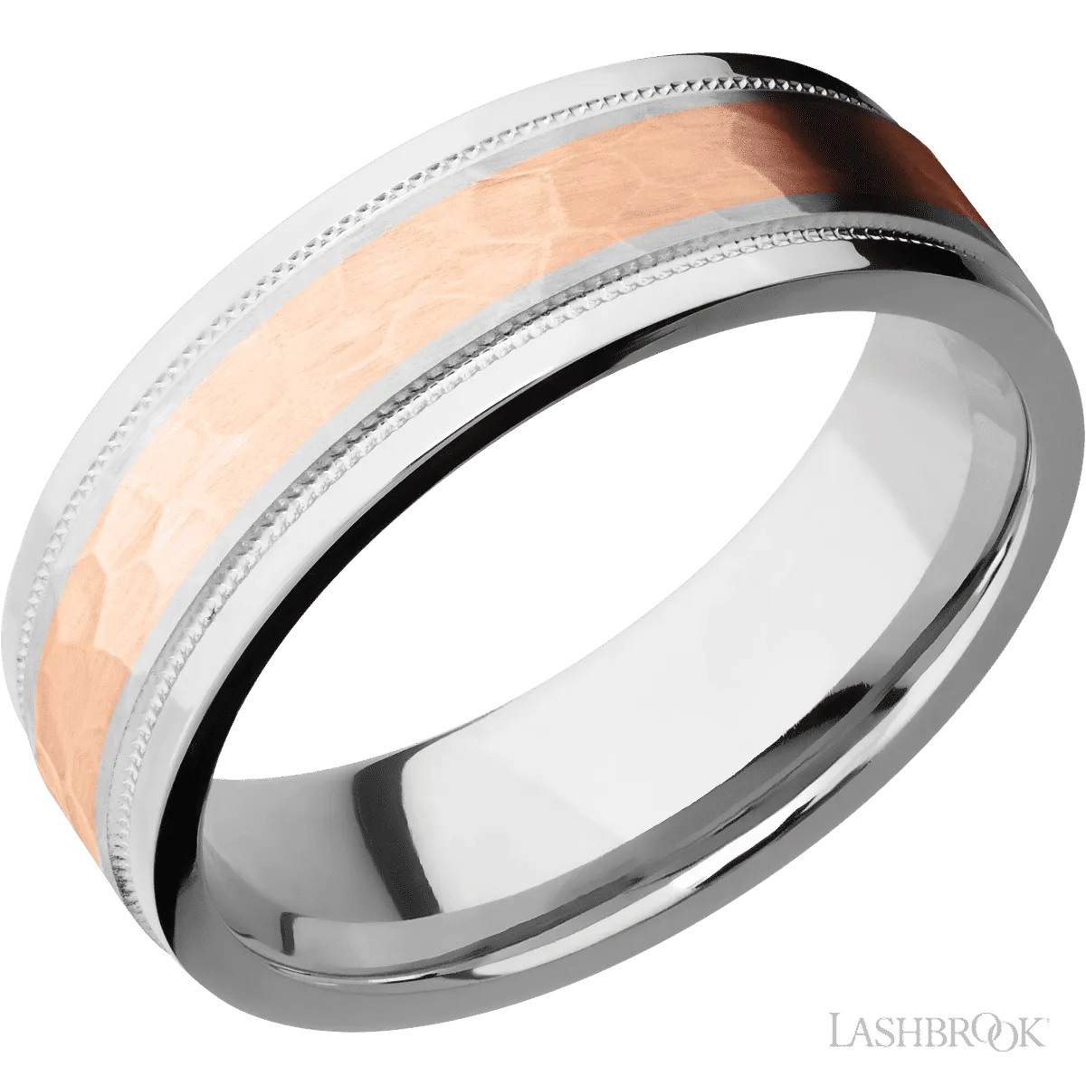 Milgrain Hammered Rose Gold Wedding Band Cobalt Chrome 7mm