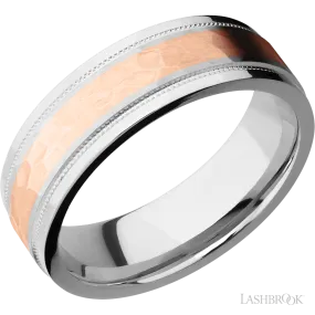 Milgrain Hammered Rose Gold Wedding Band Cobalt Chrome 7mm