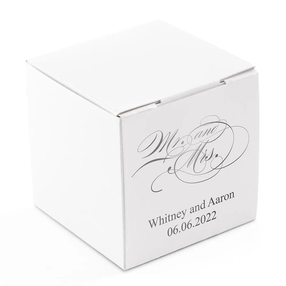 MINI CUSTOM FOIL PRINTED SQUARE PAPER FAVOR BOXES -MR. & MRS. SCRIPT