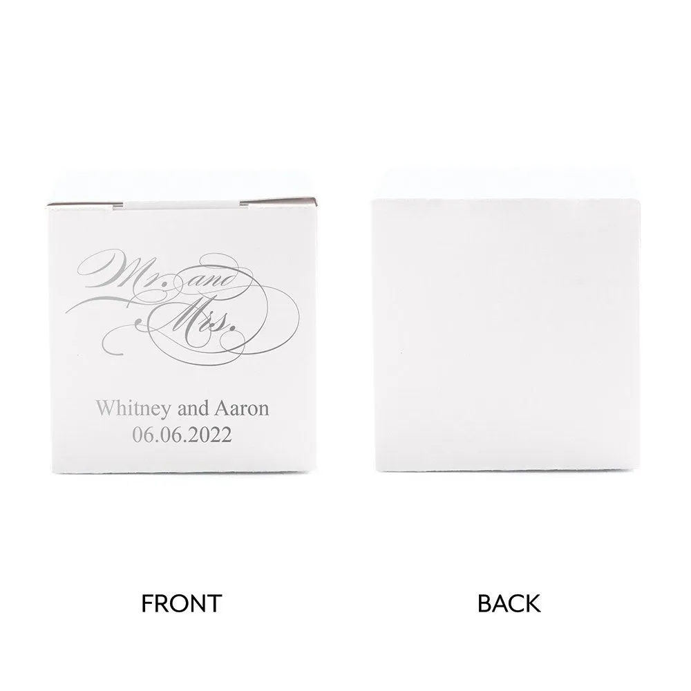 MINI CUSTOM FOIL PRINTED SQUARE PAPER FAVOR BOXES -MR. & MRS. SCRIPT