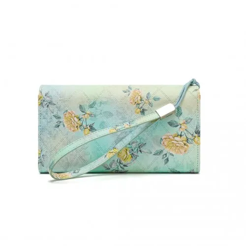 Miss Lulu Ladies' Flower Printed PU Leather Long Purse - Elegant Green Wallet