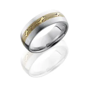 Mokume Yellow Gold Wedding Band Cobalt Chrome 8mm Wide