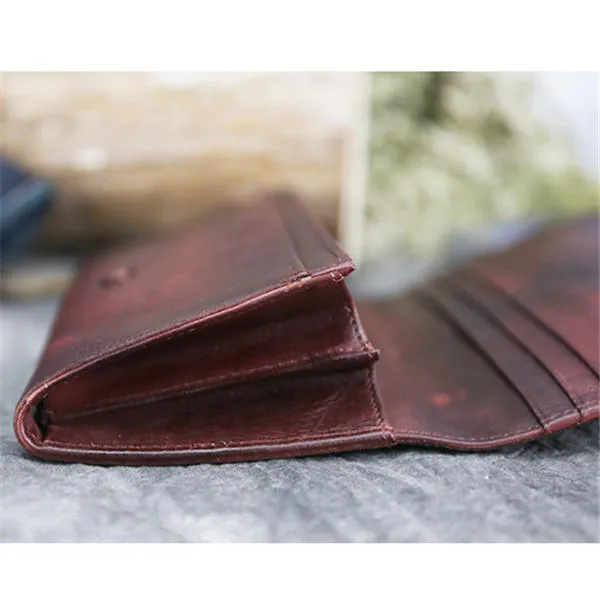 National Style Genuine Leather Trifold Long Wallet Card Holder Phone Bag Purse For Women