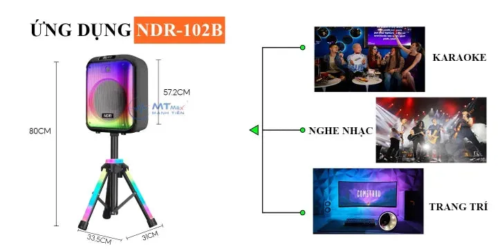 NDR 102B Portable Bluetooth Speaker Karaoke Microphone RGB Light and Tripod Stand