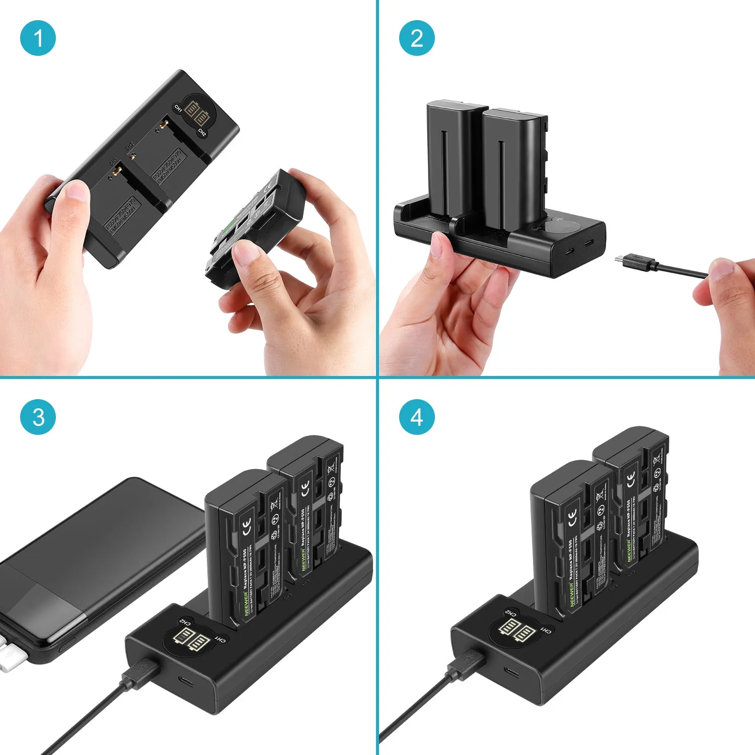 NEEWER NP-F550 Sony Battery Charger Set