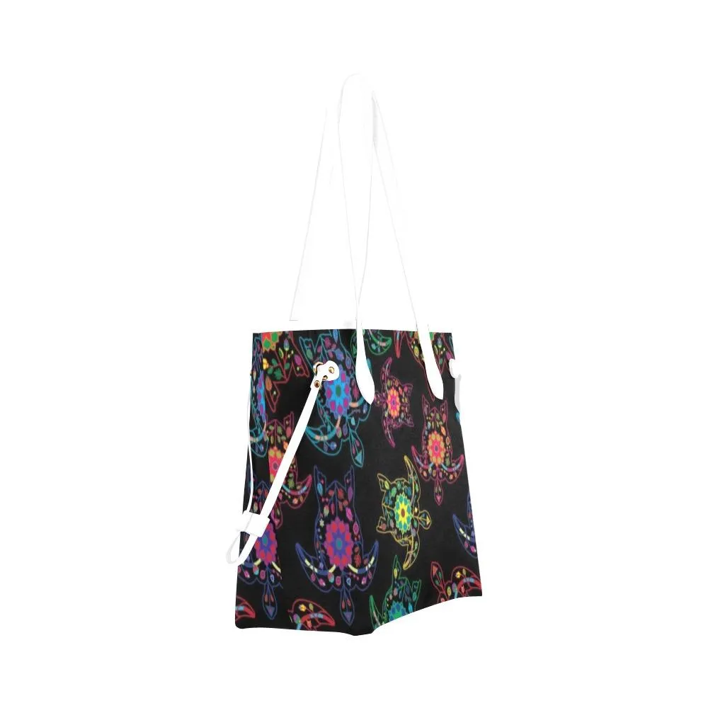 Neon Floral Turtles Clover Canvas Tote Bag