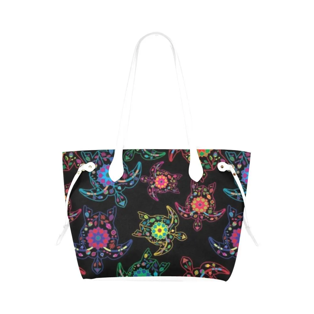 Neon Floral Turtles Clover Canvas Tote Bag