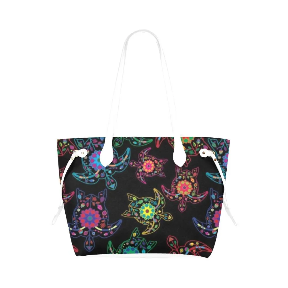 Neon Floral Turtles Clover Canvas Tote Bag