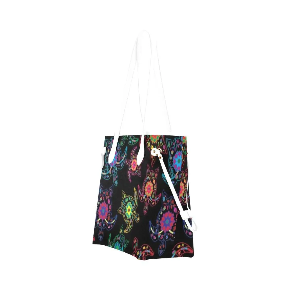 Neon Floral Turtles Clover Canvas Tote Bag