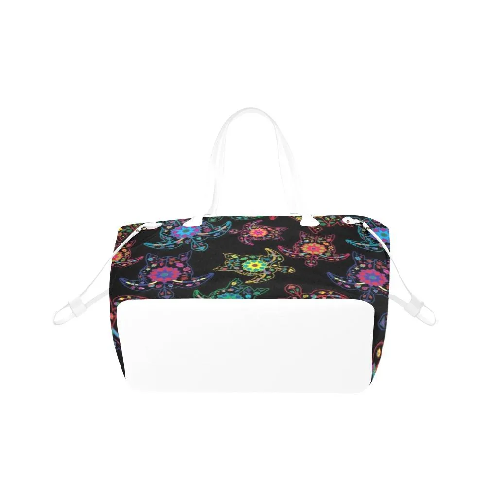 Neon Floral Turtles Clover Canvas Tote Bag