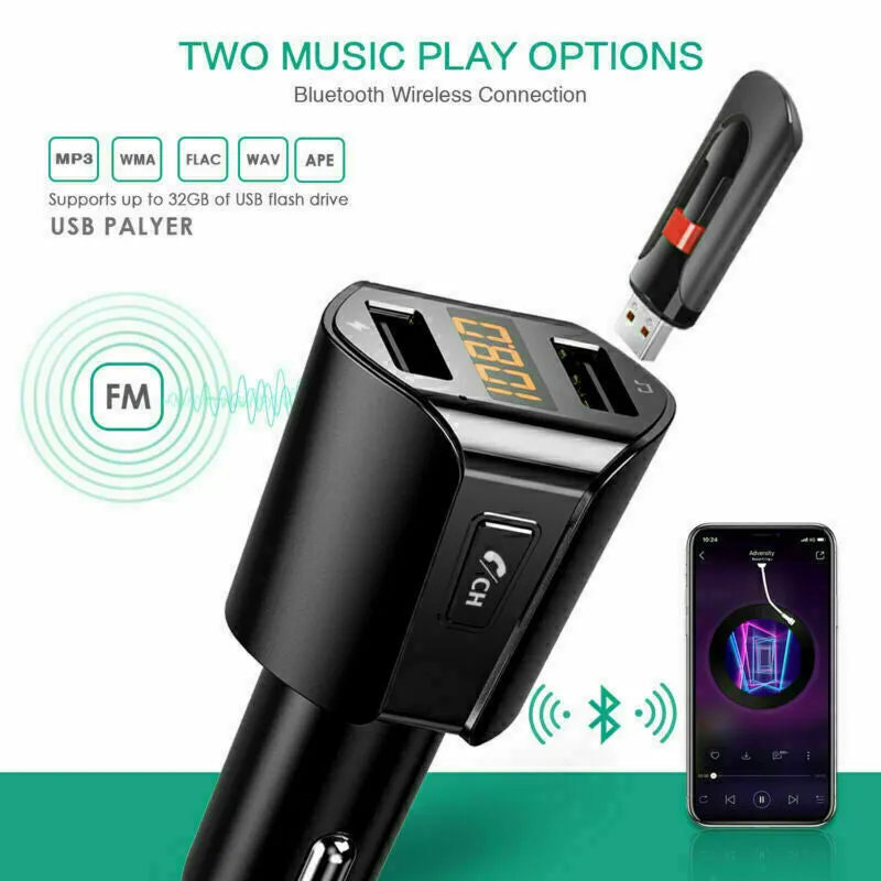 NEW CAR MP3 Player Radio Wireless Bluetooth FM Transmitter Adapter 2xUSB Car Kit