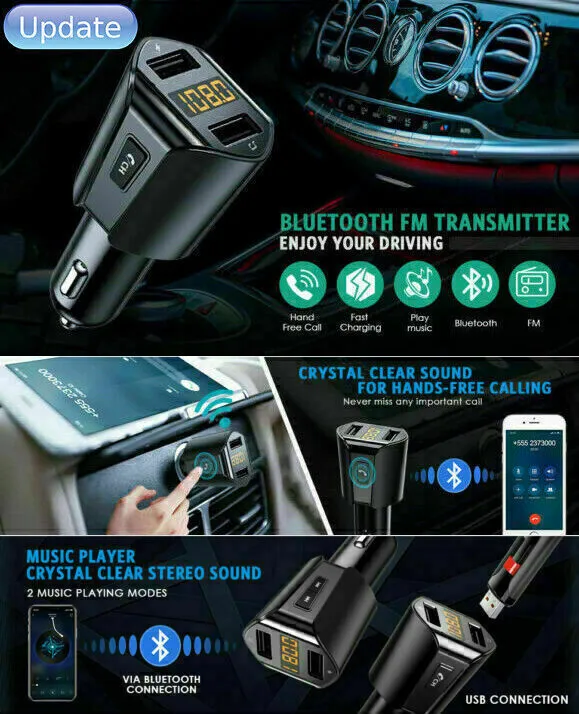 NEW CAR MP3 Player Radio Wireless Bluetooth FM Transmitter Adapter 2xUSB Car Kit