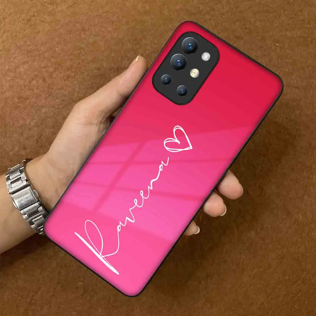 Oneplus 9R Back Cover with Name Customized Pink Phone Case with Signature Calligraphy Name