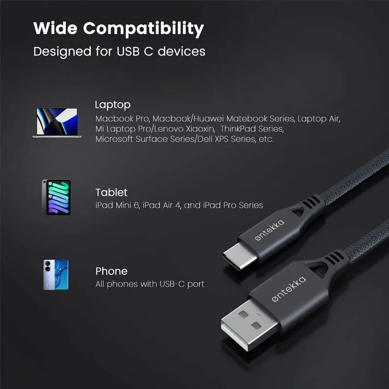 Ontekka 1.2m USB-C to USB-A Fast Charging Cable