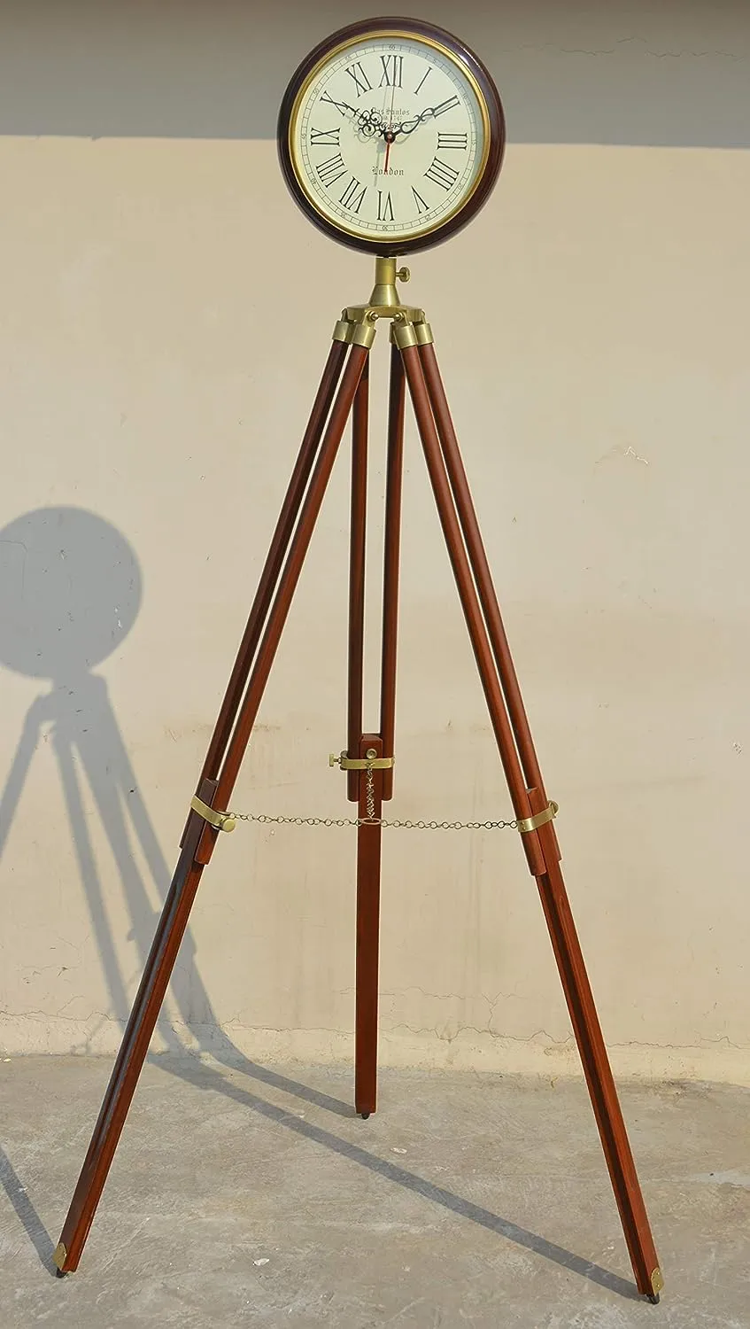 OVERSEAS MART Wooden Analog Clock With Wooden Antique Tripod 70 Inches