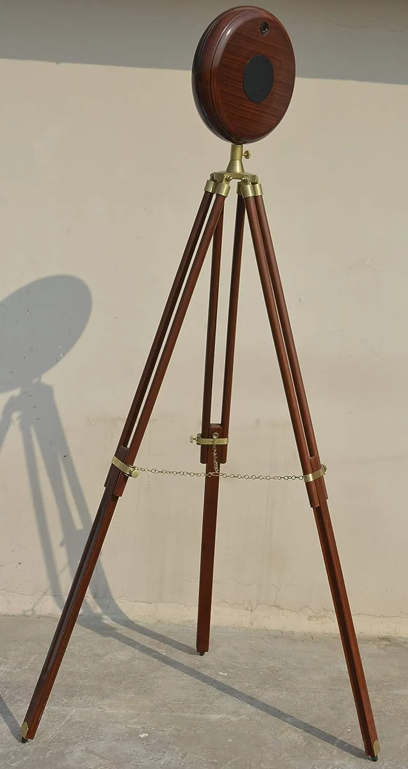 OVERSEAS MART Wooden Analog Clock With Wooden Antique Tripod 70 Inches