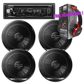 Package - 2 Pairs of Pioneer TS-G1620F 6-1/2" 2-Way 300W Speaker   Kenwood KDC-BT21 Single-DIN in-Dash Bluetooth CD Receiver   Free EBH700 Headphone