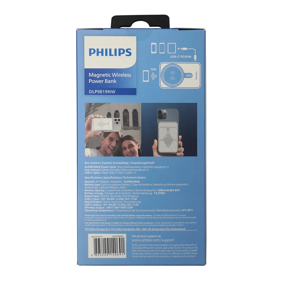 Philips 15W Magnetic Wireless Power Bank 5000mAh Wireless Charger Charging Powerbank USB Type C for iP 15/14 DLP9819N