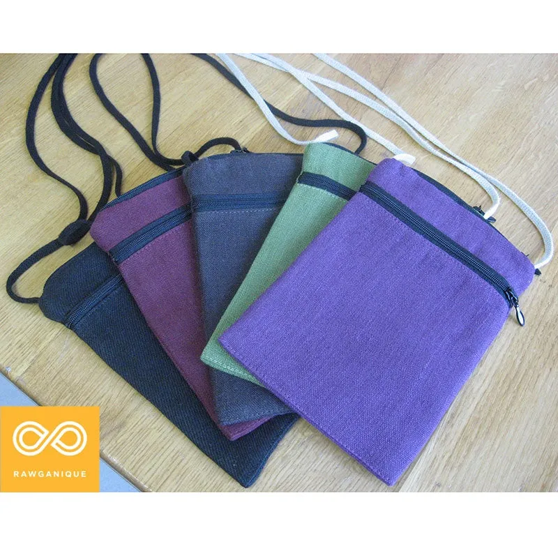 PHUKET 100% Organic Hemp Phone & Passport Pouch Bag With Shoulder Straps (Plastic-free)