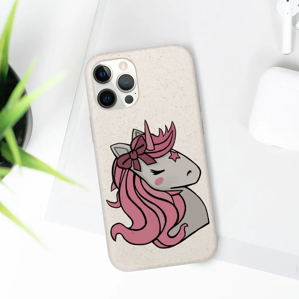 Pink Hair Unicorn Head Biodegradable Case