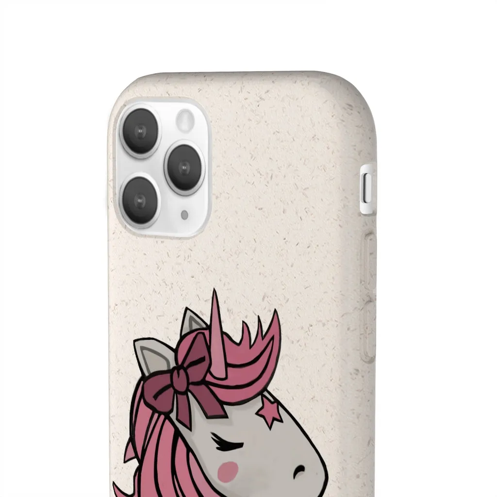 Pink Hair Unicorn Head Biodegradable Case