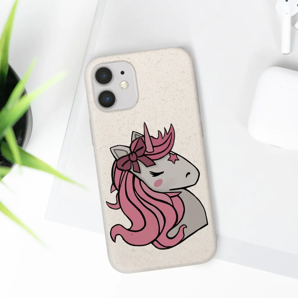 Pink Hair Unicorn Head Biodegradable Case