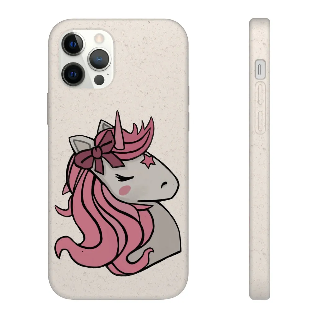 Pink Hair Unicorn Head Biodegradable Case