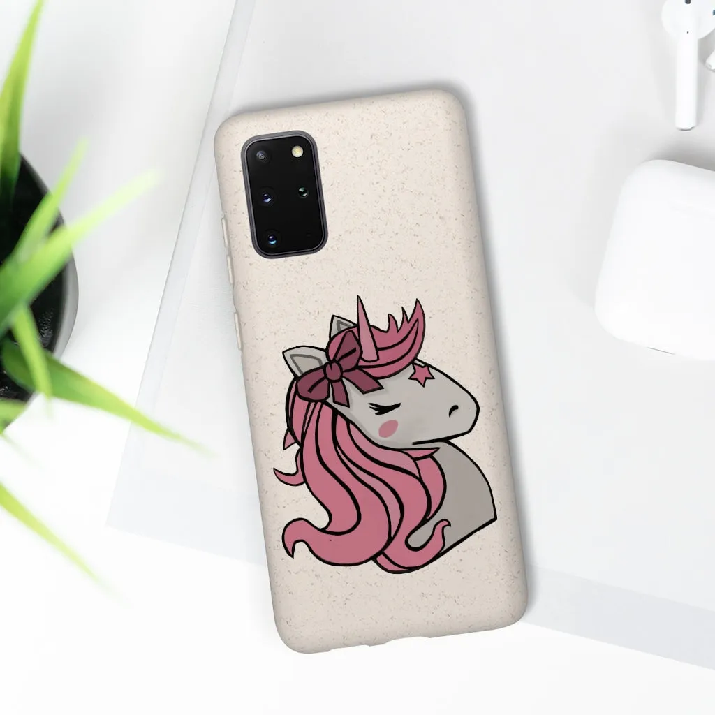 Pink Hair Unicorn Head Biodegradable Case