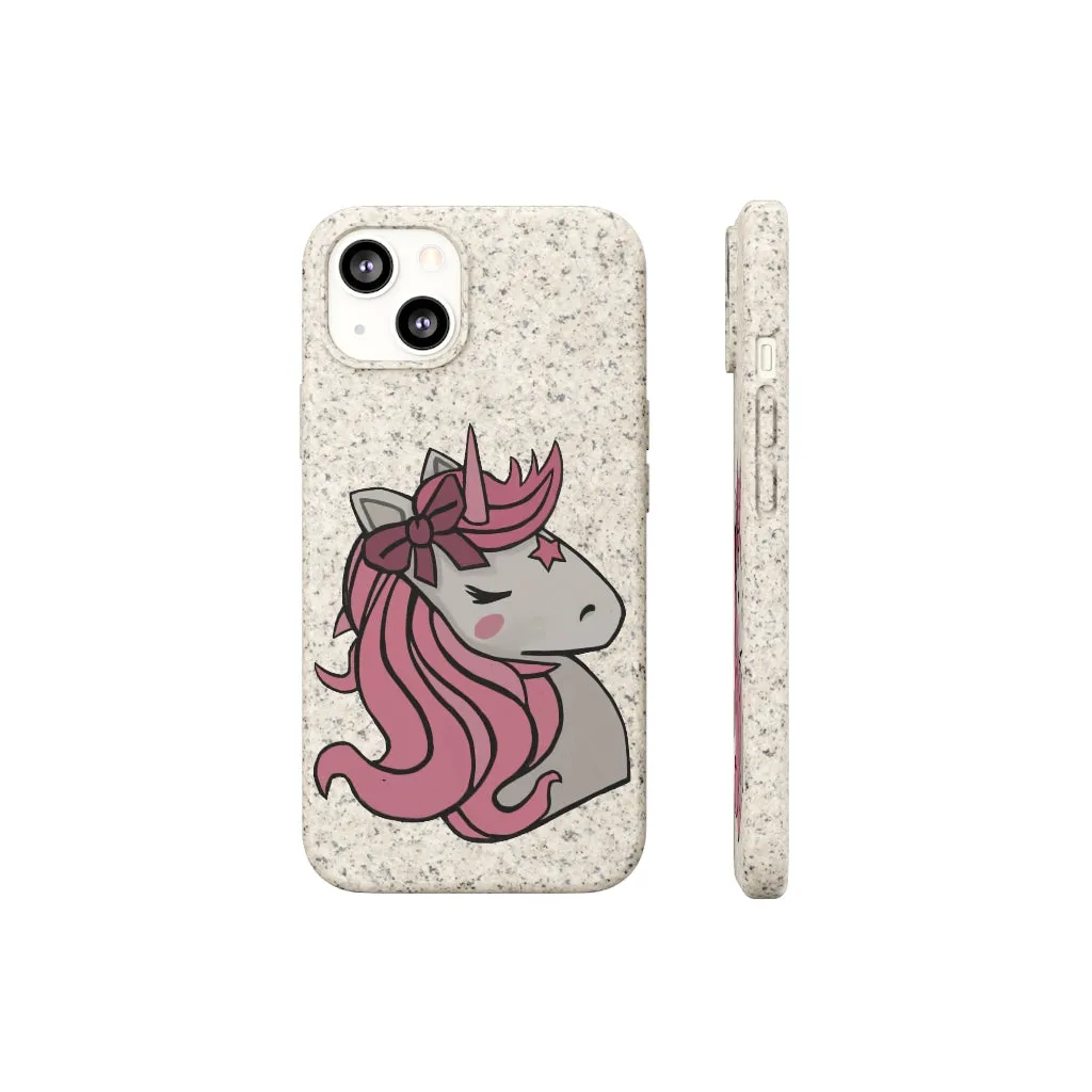 Pink Hair Unicorn Head Biodegradable Case